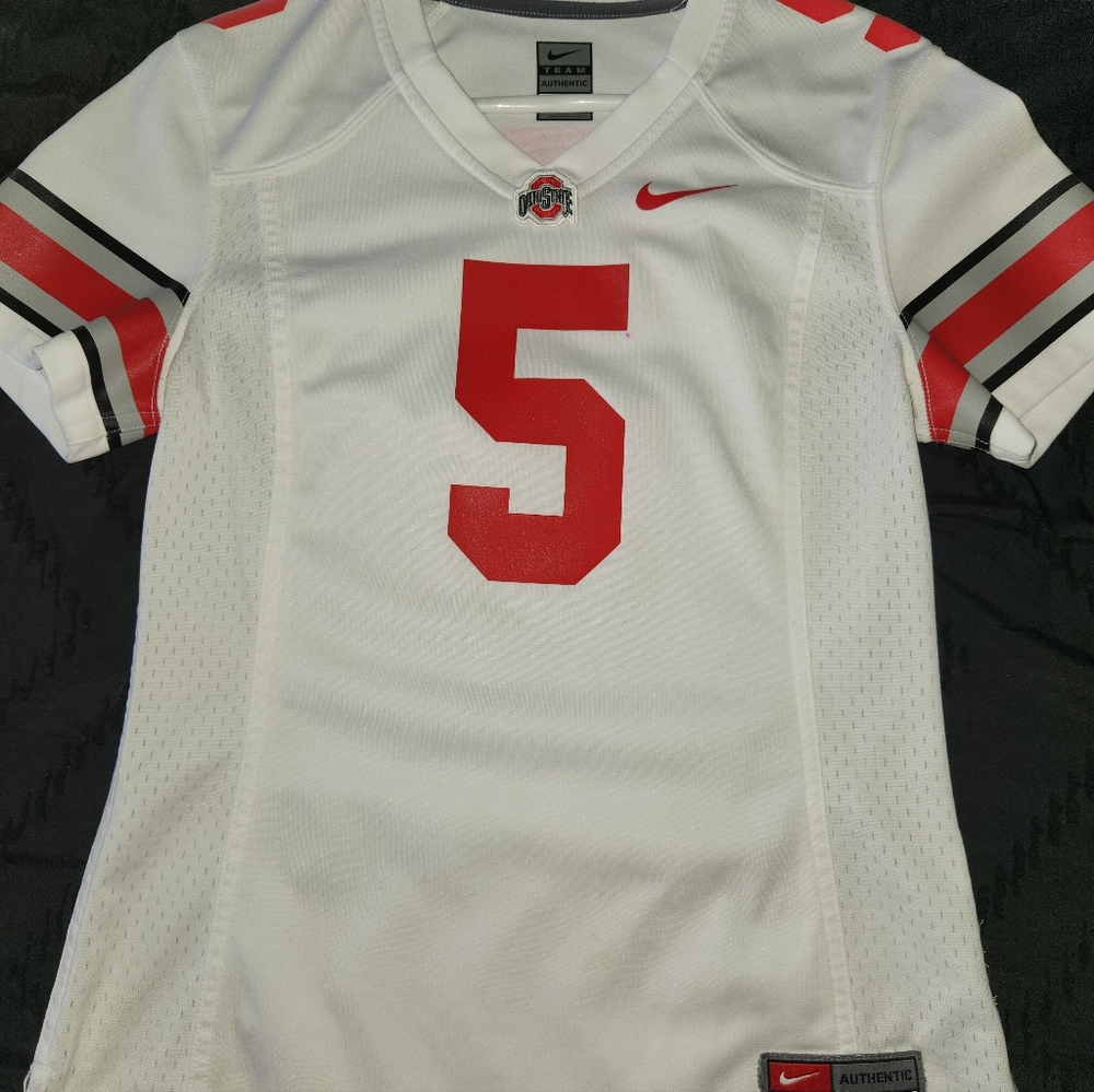 Nike White and Red Ohio State Football Jersey